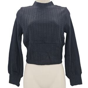 Band Of The Free Womans size M Raquel Black Ribbed Knit Pullover Top Cropped NEW